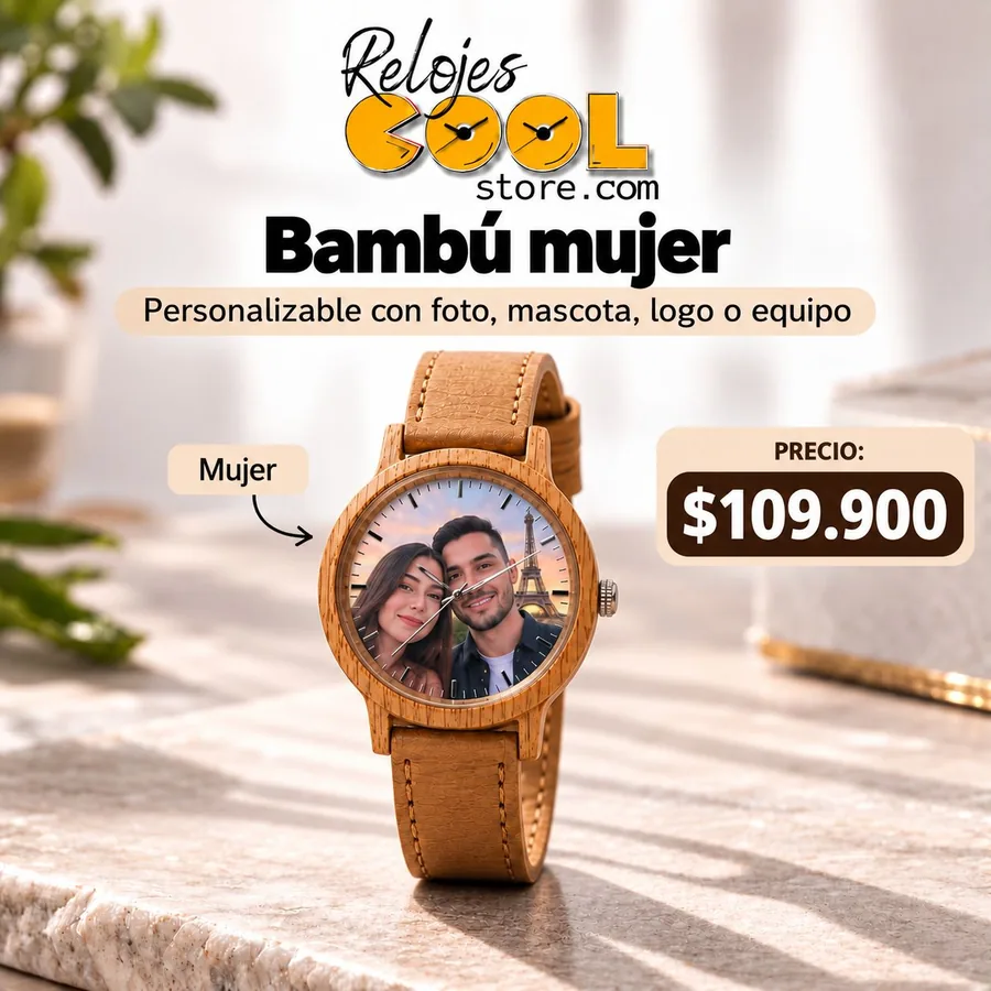 Reloj Bambú mujer personalizable, $109.900 COP