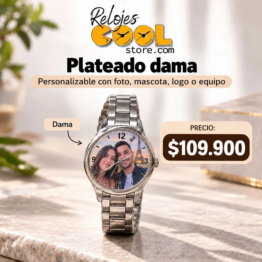 Reloj Plateado dama personalizable, $109.900 COP
