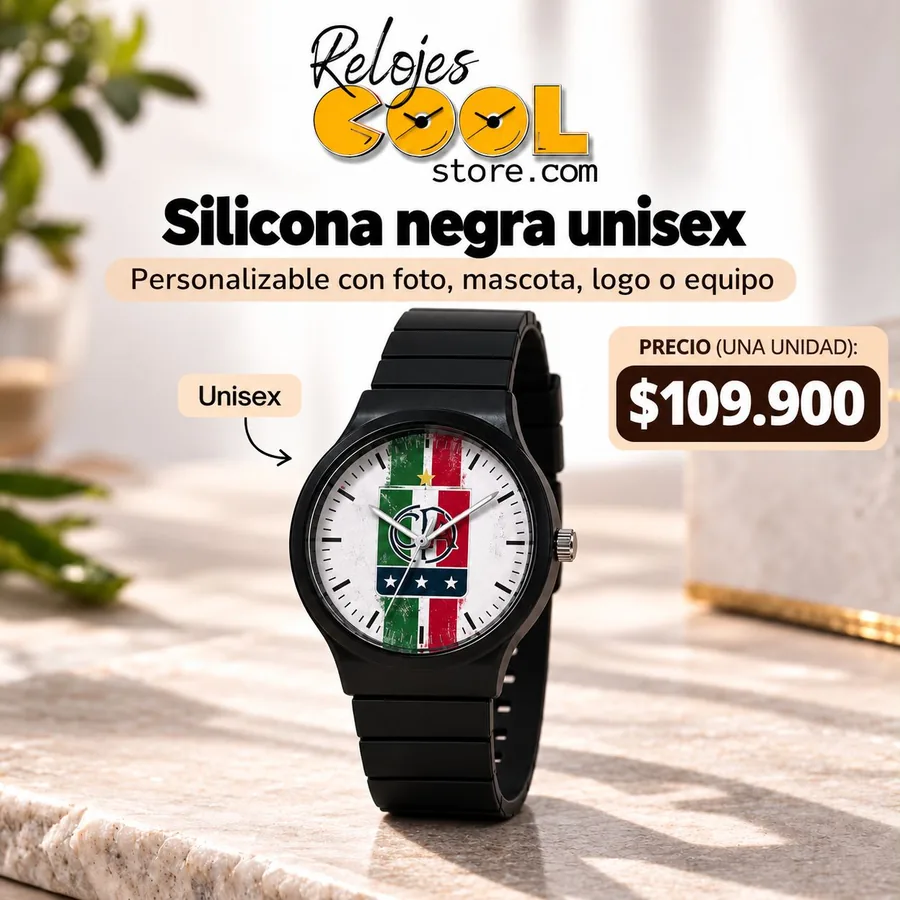 Reloj Silicona negra unisex personalizable, $109.900 COP