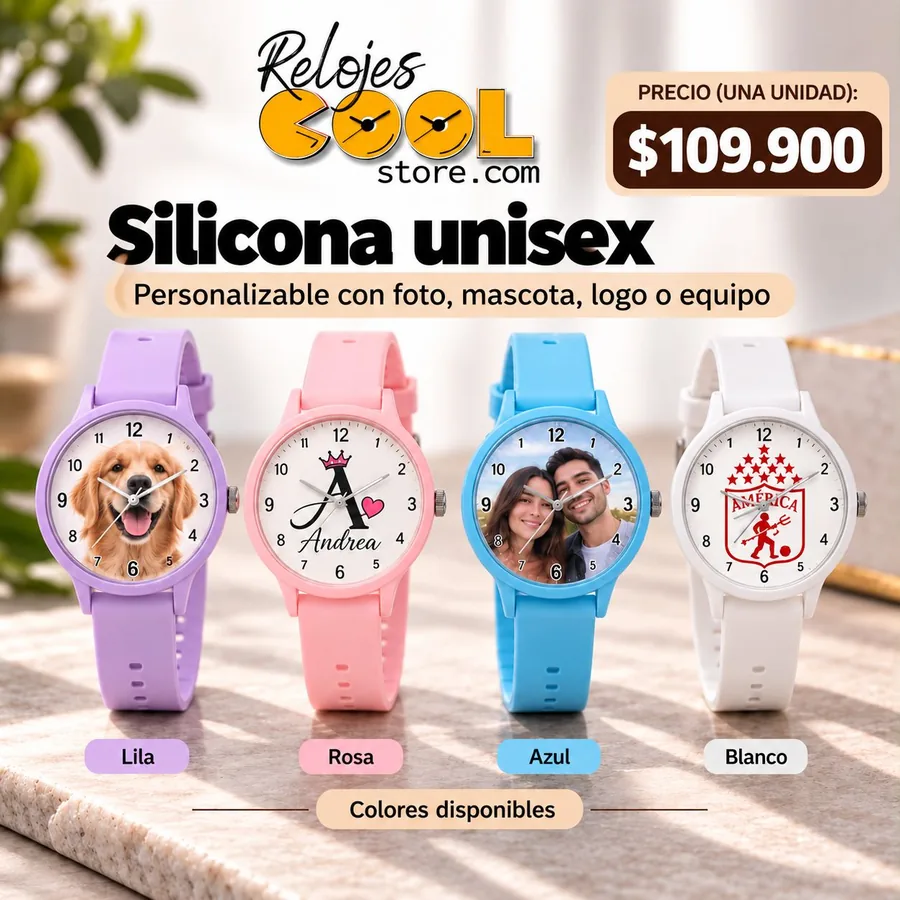 Reloj Silicona unisex (4 colores) personalizable, $109.900 COP