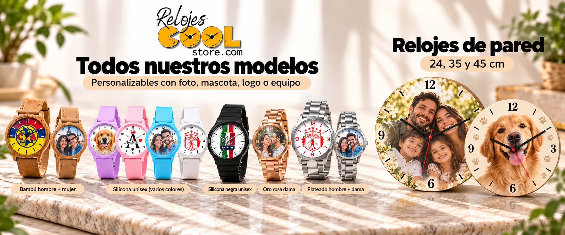 Relojes personalizados de pulso y de pared, con foto, mascota, logo o equipo